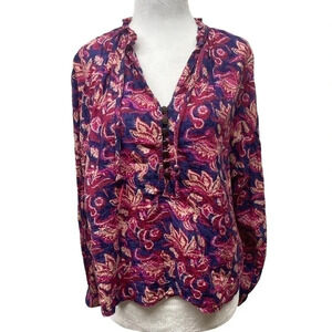 EUC Anthropologie Pilcro v-neck blouse. Pink multi floral, size XS.